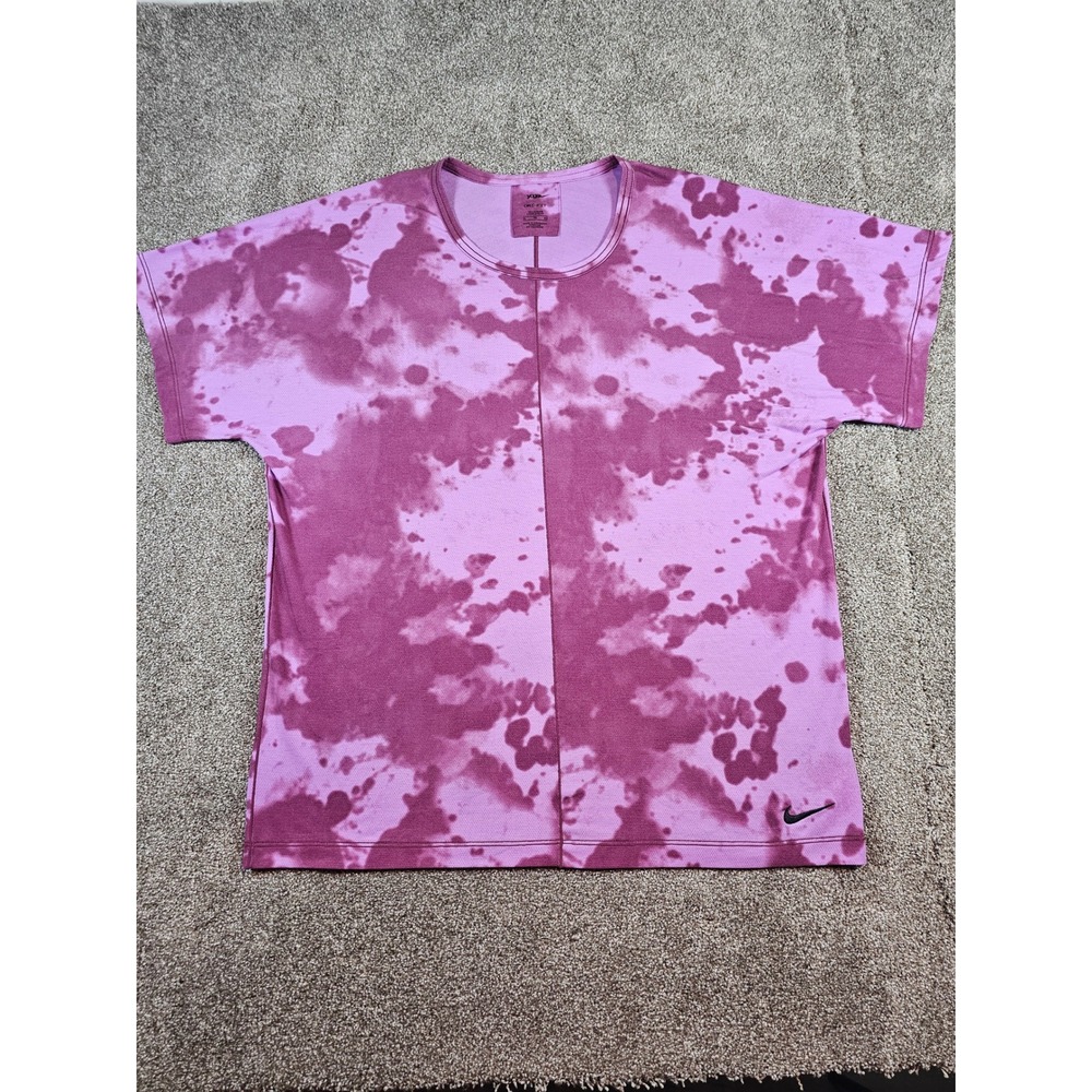 Nike Yoga Dri-FIT Tie Dye Purple Cloud Wash T-Shirt Womens XL Tall CZ9186-507